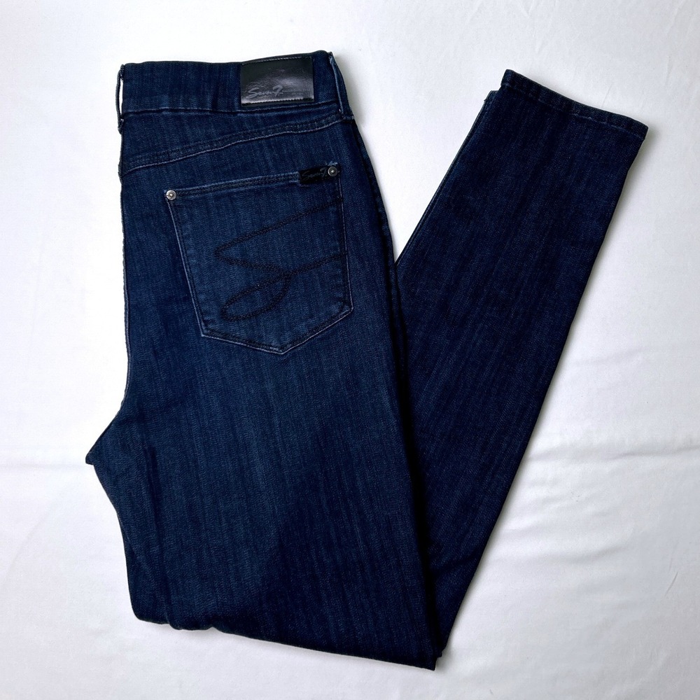 Seven7 Women Tummyless High Rise Skinny Jeans Size 14 Dark Indigo Stretch Casual